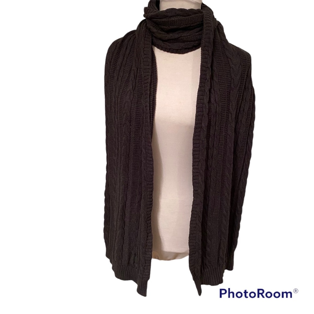 BOLL & BRANCH SCARF GRAY CABLE KNIT ORGANIC COTTON FAIR TRADE LONG RECTANGLE